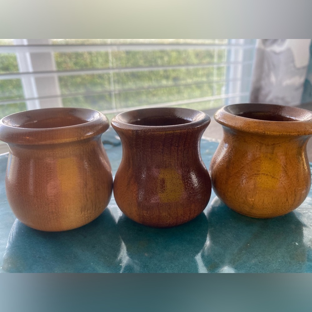 Vintage Hand Carved Myrtle Wood & Walnut Wood toothpick holders Lot of 3